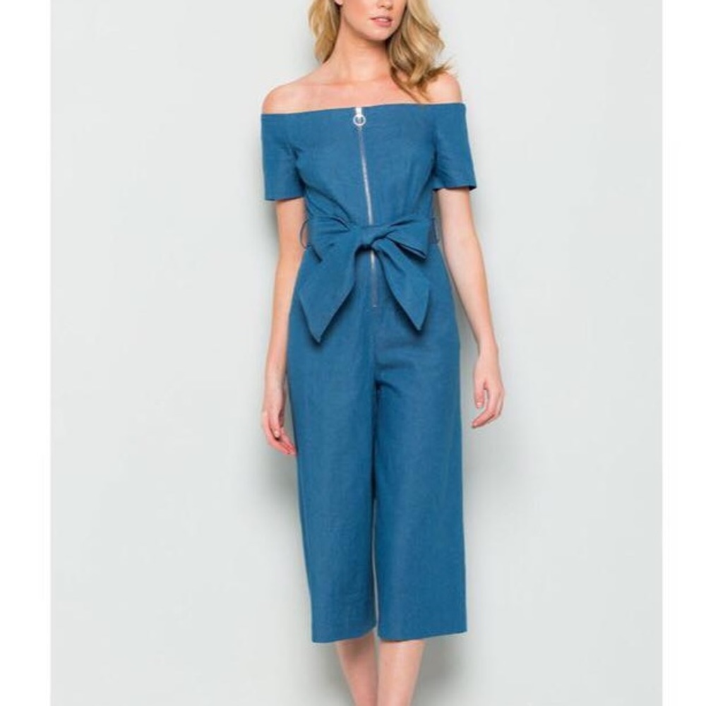 NWT Off Shoulder Denim Jumpsuit
